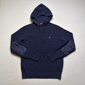 G/FORE Hoodie Sweater Mens S Navy Blue 100% Wool Knit Elbow Patches G4MF22S15